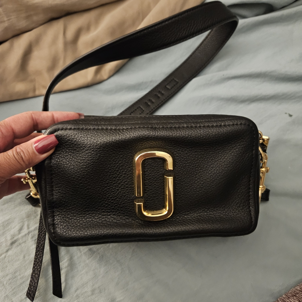 Marc Jacobs Black Leather Crossbody with Gold Accents